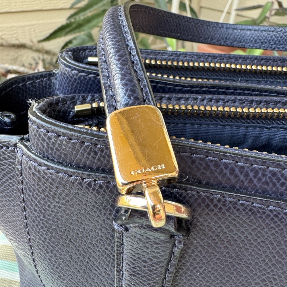 Coach Authentic Navy Leather Christie Carryall Mini Purse Handbag Minimalist Bag - Picture 3 of 10